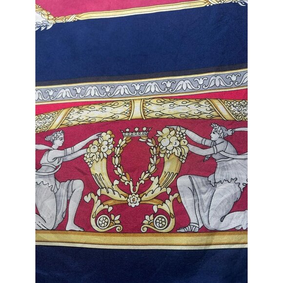 PIERRE BALMAIN Red & Blue Godess & Angels Print Silk Scarf Italy SQR 35.5’’ E.C - Picture 7 of 9